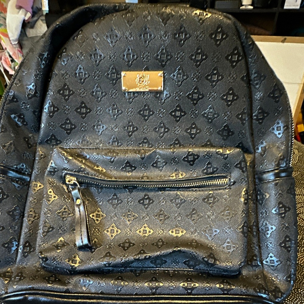 Fabulous Black Monogram Backpack Zip Closure Adjustable Straps Pockets Tag